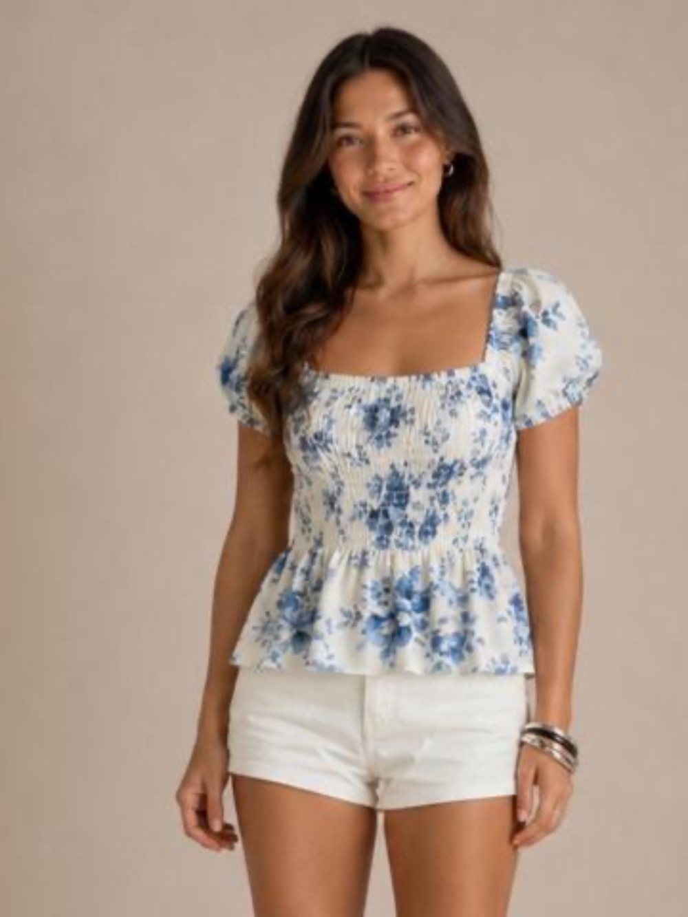 Francesca's white and blue floral babydoll top